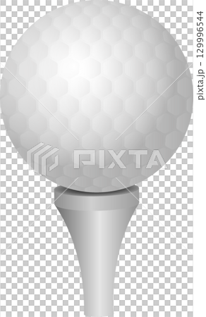 A white dimpled sphere sits on a tee, ready for the next golf game in the sunny outdoors. 129996544
