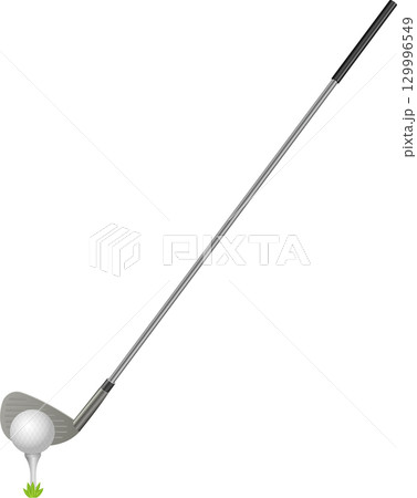 A golf club poised to strike a golf ball resting on a tee, ready for a powerful swing. A golf club poised to strike a golf ball resting on a tee, ready for a powerful swing. 129996549