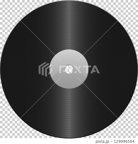 Shiny black vinyl record with light gray center and spindle hole, conveying musical nostalgia. 129996564