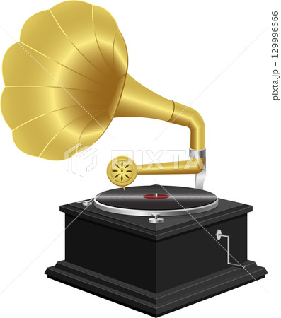 Elegant vintage record player with a golden horn, blending old-world charm and musical nostalgia. Elegant vintage record player with a golden horn, blending old-world charm and musical nostalgia. 129996566