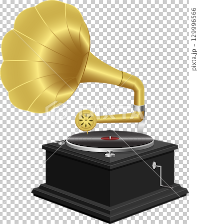 Elegant vintage record player with a golden horn, blending old-world charm and musical nostalgia. 129996566