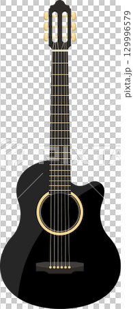 Acoustic guitar close-up with strings, fretboard, headstock and sound hole, set against black. Acoustic guitar close-up with strings, fretboard, headstock and sound hole, set against black. 129996579
