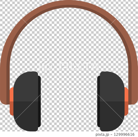 Brown and gray headphones with padded earcups and headband for personal audio listening. 129996616