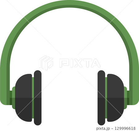 Illustration of green and grey headphones on a black background for listening to music. 129996618