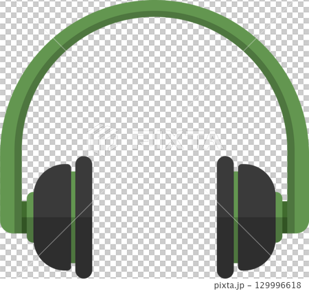 Illustration of green and grey headphones on a black background for listening to music. 129996618