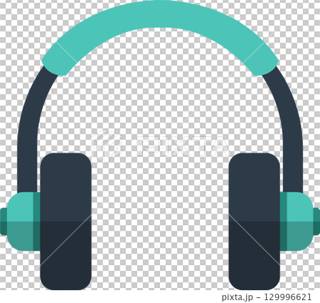 A teal and dark blue over-ear headset featuring large earcups and a padded headband for listening. 129996621