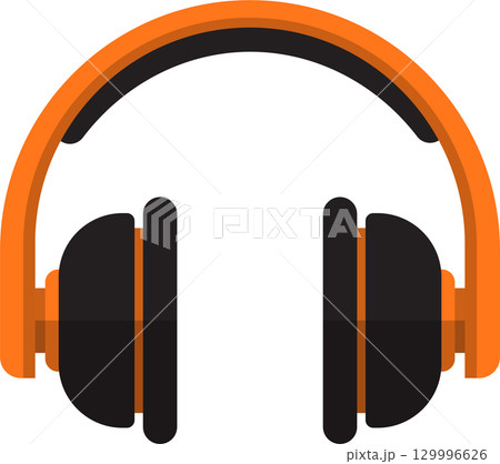 An orange and gray headset designed for listening to music or gaming. Simple, vector graphic. 129996626
