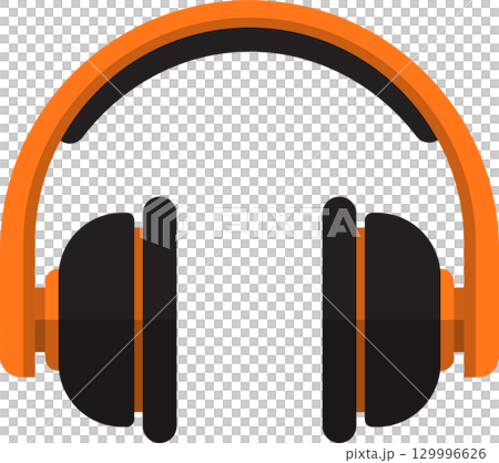 An orange and gray headset designed for listening to music or gaming. Simple, vector graphic. 129996626