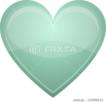 A pale green, glossy heart with soft curves and a reflective surface floats on a black background. 129996631