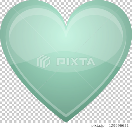 A pale green, glossy heart with soft curves and a reflective surface floats on a black background. 129996631