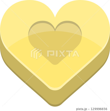 A golden heart-shaped design with an interior smaller heart shape set against a black background. 129996656