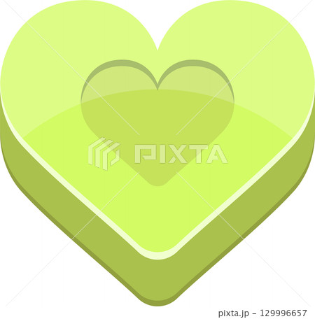 A soft green heart with inset heart creating a layered effect, set against a black backdrop. 129996657