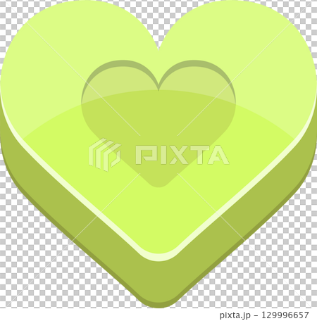 A soft green heart with inset heart creating a layered effect, set against a black backdrop. 129996657