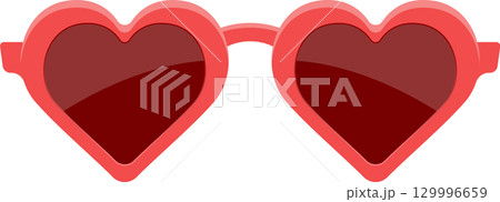 Red heart-shaped sunglasses with dark lenses convey a fun and whimsical sense of style. 129996659