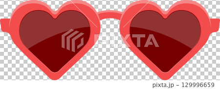 Red heart-shaped sunglasses with dark lenses convey a fun and whimsical sense of style. 129996659