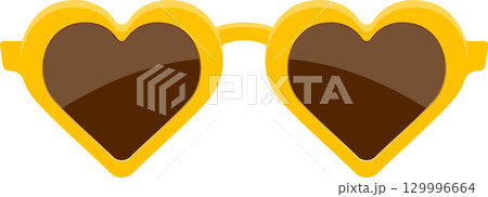 Yellow heart-shaped sunglasses with tinted brown lenses, fashion accessory for sunny days. 129996664