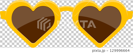 Yellow heart-shaped sunglasses with tinted brown lenses, fashion accessory for sunny days. 129996664