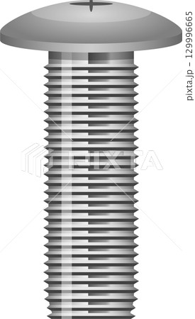 Detailed digital illustration of a metal screw with a rounded head and prominent thread pattern. 129996665