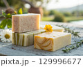 soap bars with fresh flowers and herbs 129996677