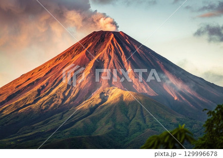 volcano crater with dramatic sky 129996678
