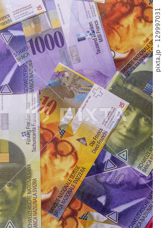 Swiss money, franc, paper banknotes, cash. Switzerland money 129997031