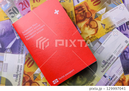 Swiss passport for travelling, flying and doing business. Switzerland document 129997041