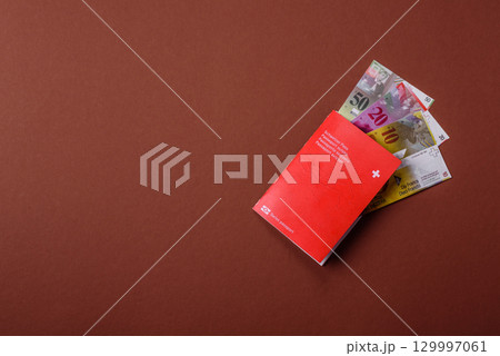 Swiss passport for travelling, flying and doing business. Switzerland document Swiss passport for travelling, flying and doing business. Switzerland document 129997061