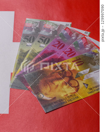 Swiss money, franc, paper banknotes, cash. Switzerland money 129997090