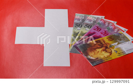 Swiss money, franc, paper banknotes, cash. Switzerland money 129997091