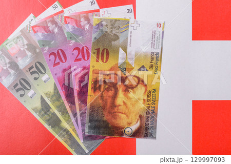 Swiss money, franc, paper banknotes, cash. Switzerland money Swiss money, franc, paper banknotes, cash. Switzerland money 129997093