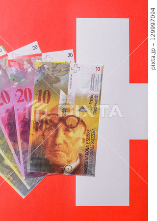 Swiss money, franc, paper banknotes, cash. Switzerland money Swiss money, franc, paper banknotes, cash. Switzerland money 129997094