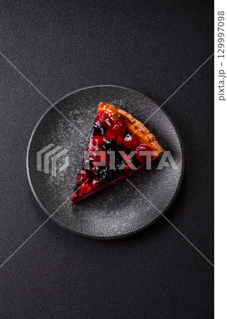 Pie, cheesecake with mascarpone, raspberries and blackberries. Cheesecake with cheese Pie, cheesecake with mascarpone, raspberries and blackberries. Cheesecake with cheese 129997098