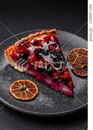 Pie, cheesecake with mascarpone, raspberries and blackberries. Cheesecake with cheese Pie, cheesecake with mascarpone, raspberries and blackberries. Cheesecake with cheese 129997108
