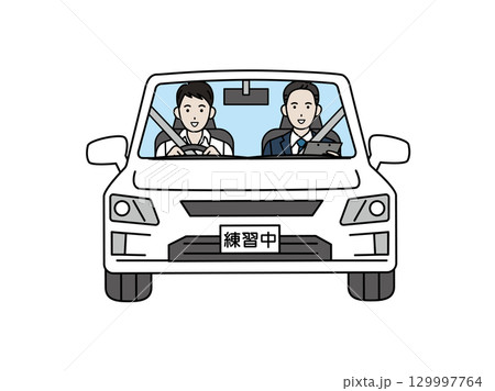 自動車教習を受ける男性のイラスト 129997764