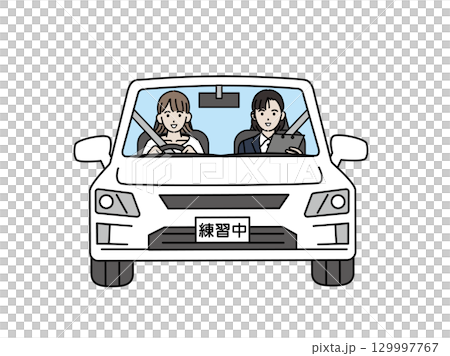 自動車教習を受ける女性のイラスト 自動車教習を受ける女性のイラスト 129997767