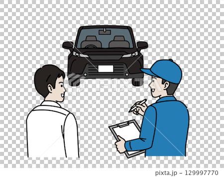 一名男子帶著他的車去檢查的插圖 129997770