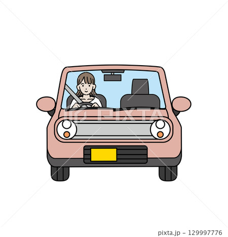 ドライブ、車を運転する女性のイラスト ドライブ、車を運転する女性のイラスト 129997776