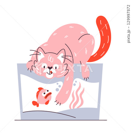 Cat playing fish in aquarium Cat playing fish in aquarium 129997872