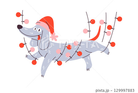 Cute comic Christmas dachshund dog 129997883
