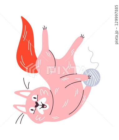 Funny cat playing yarn ball Funny cat playing yarn ball 129997885