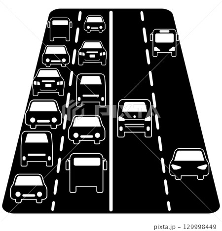 渋滞と空いた道路を比較した交通ピクトグラムイラスト 129998449
