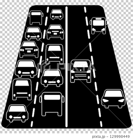 渋滞と空いた道路を比較した交通ピクトグラムイラスト 129998449