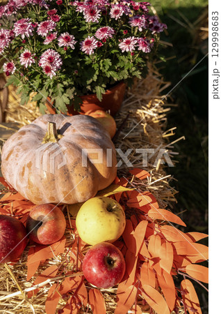 A group of fruit and vegetables on display A group of fruit and vegetables on display 129998683