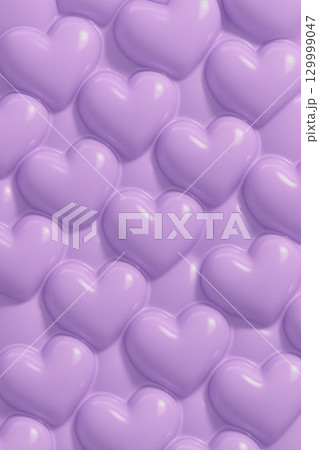 ラベンダー色のハート立体パターン 光沢のある背景 129999047