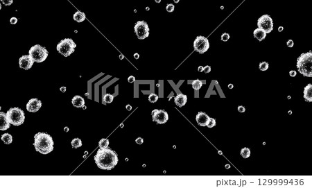黒背景に浮かぶ炭酸水の気泡 透明な泡のクローズアップ 黒背景に浮かぶ炭酸水の気泡 透明な泡のクローズアップ 129999436