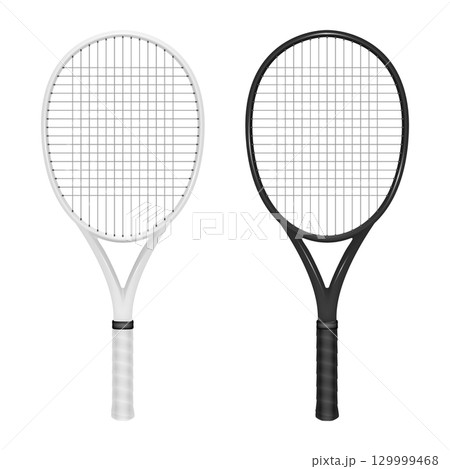 Vector 3d Tennis Rackets Set. Realistic Tennis Racket Illustration. Professional Tennis Rackets Icon. Sports Equipment Design, Isolated. Training Gear, Tournament Racket Clipart 129999468