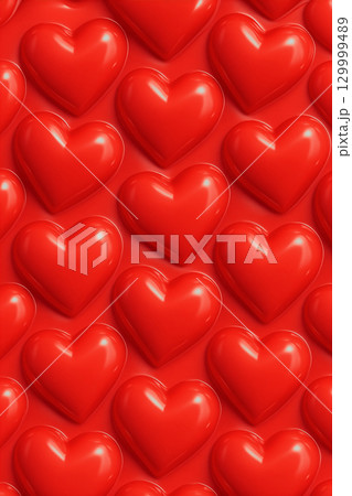 ピンクの光沢ハートパターン 3D背景 バレンタインデザインに最適 129999489