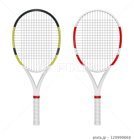 Vector 3d Tennis Rackets Set. Realistic Tennis Racket Illustration. Professional Tennis Rackets Icon. Sports Equipment Design, Isolated. Training Gear, Tournament Racket Clipart 129999668