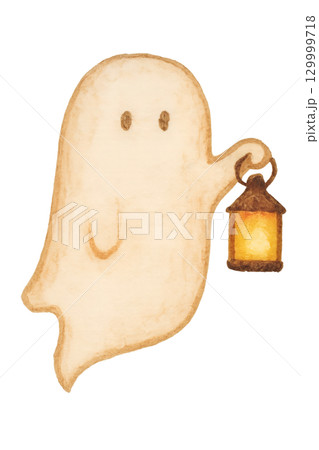 灯りを持ったおばけの水彩イラスト ハロウィン素材 129999718