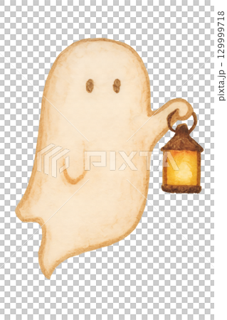 灯りを持ったおばけの水彩イラスト ハロウィン素材 129999718